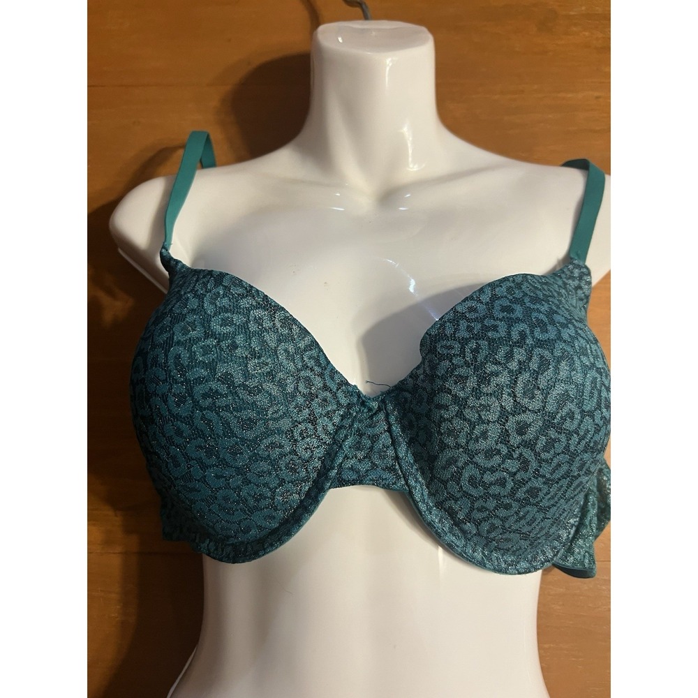 No Boundries Women 38D Teal Leopard Print‎ Push Up Padded Wired Bra Style 47007